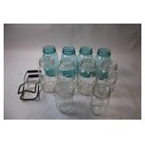 Set of 10 Vintage Ball Mason Jars with Lid Lifter