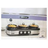 Bella Triple Slow Cooker Buffet & Server with Stoneware Pots