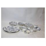 Vintage Blue and White Floral China Dinnerware Set - 29 Pieces