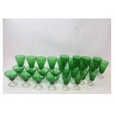 Set of 29 Green and Clear Glass Goblets