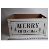 Festive Wooden Merry Christmas Storage Box with Cutout Handles