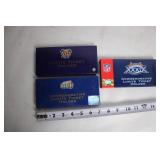 Set of 3 NFL Super Bowl Lucite Ticket Holders, Games XXXI, XXXII, and XXXIX