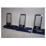 Set of 3 NFL Super Bowl Lucite Ticket Holders, Games XXXI, XXXII, and XXXIX