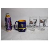 Minnesota Vikings Mug and Scott Studwell Pint Glasses with Decorative Can
