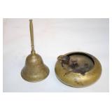 Vintage Brass Bell and Ashtray Set