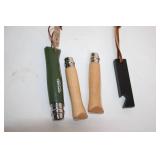 Set of 3 Opinel Folding Knives with Sheath and Sharpening Tool