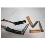 Set of 3 Opinel Folding Knives with Sheath and Sharpening Tool