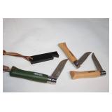 Set of 3 Opinel Folding Knives with Sheath and Sharpening Tool