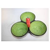 3-Section Ceramic Condiment Dish with Pepper Design