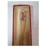 Vintage Collectors Spoon with Red Rose Design in Box