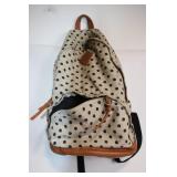 Polka Dot Canvas Backpack with Leather Accents