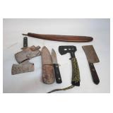 Vintage Collection of Knives and Cleavers with Sheaths