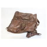Brown Leather Backpack with Multiple Pockets