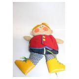 Vintage Cloth Doll with Checkered Pants and Yellow Shoes