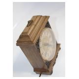 Vintage Wooden Electric Mantel Clock with Brass Accents