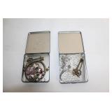 Assortment of Vintage Jewelry and Trinkets in Camel Tins