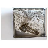 Assortment of Vintage Jewelry and Trinkets in Camel Tins