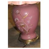 Pair of Vintage Pink Floral Table Lamps with Original Shades