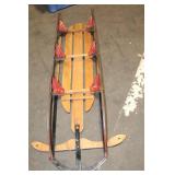 Vintage Wooden Flexible Flyer Sled with Red Metal Runners