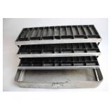 Vintage Metal Fishing Tackle Box with Folding Trays and Hooks