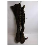 Pair of Olive Suede Over-the-Knee Lace-Up Boots - Size 7.5