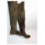 Pair of Olive Suede Over-the-Knee Lace-Up Boots - Size 7.5
