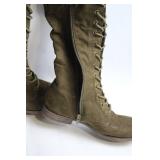 Pair of Olive Suede Over-the-Knee Lace-Up Boots - Size 7.5