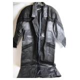 Wilit Black Leather Long Coat with Detailed Accents