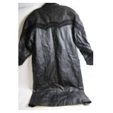 Wilit Black Leather Long Coat with Detailed Accents