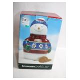 Ceramic Snowman Cookie Jar with Winter Sweater Design