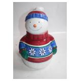 Ceramic Snowman Cookie Jar with Winter Sweater Design