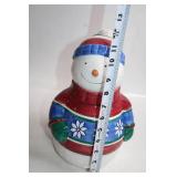 Ceramic Snowman Cookie Jar with Winter Sweater Design