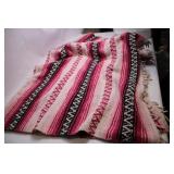 Vintage Mexican Handwoven Blanket with Fringe - Pink and Black