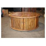 Round Wooden Coffee Table with Sliding Doors
