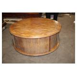 Round Wooden Coffee Table with Sliding Doors