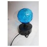Blue Glass Orb Table Lamp with Black Base