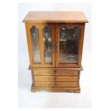 Wooden Jewelry Cabinet with Decorative Drawers and Glass Panel Doors