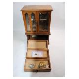 Wooden Jewelry Cabinet with Decorative Drawers and Glass Panel Doors