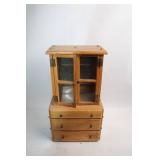Vintage Wooden Display Cabinet with Glass Doors and Drawers