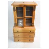 Vintage Wooden Display Cabinet with Glass Doors and Drawers
