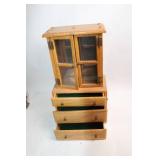 Vintage Wooden Display Cabinet with Glass Doors and Drawers
