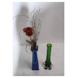 Set of 2 Vintage Glass Vases: Blue and Green
