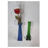 Set of 2 Vintage Glass Vases: Blue and Green