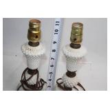 Pair of Vintage Milk Glass Hobnail Table Lamps