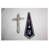 Decorative Silver Cross and Religious Plaque Set