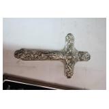 Decorative Silver Cross and Religious Plaque Set