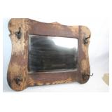 Vintage Wooden Wall Mirror with Coat Hooks