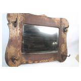 Vintage Wooden Wall Mirror with Coat Hooks
