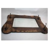 Vintage Wooden Wall Mirror with Coat Hooks
