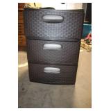 Three-Drawer Plastic Storage Unit with Rattan Design